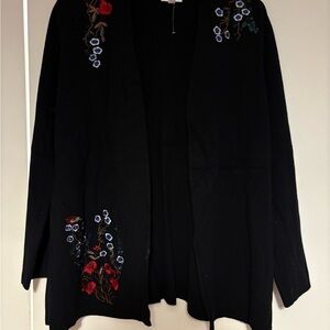 Charter Club Black Cardigan with Floral Embroidery